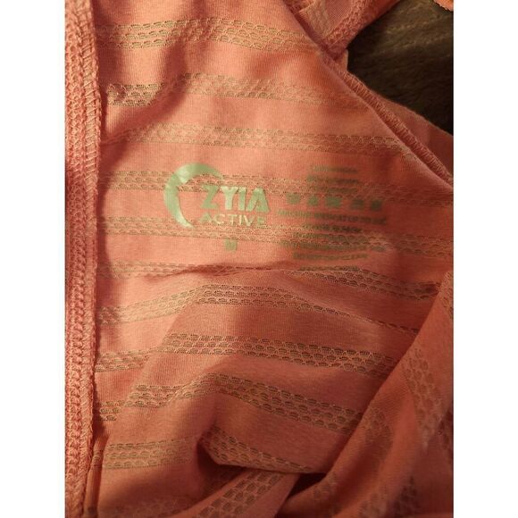 ZYIA Womens M Nimbus-Back Tank Top Pink Mesh Stripe Split Open Tie Back - Picture 3 of 3